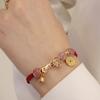 Cristal de Fresa Natural Hebilla Segura Bolsa de Dinero Cuerda Roja Tejida a Mano Cuerda de Mano para Pareja Pulsera ins para Novia