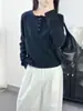 Foto Real de Camiseta Blanca de Algodón de Bambú con Cuello Henry de Manga Larga para Mujer, Ropa Interior Holgada y Cómoda, Camiseta Básica de Cuello Redondo para Otoño e Invierno
