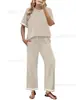 Conjunto Duas Peças Transfronteiriço Amazon 2026 Primavera/Verão Novo Comércio Exterior Color-Blocking Estiloso Casual Confortável Calça Longa e Camiseta Manga Curta para Mulheres