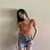 Camiseta de manga corta de punto retro con cuello en V, ajustada, estilo coreano chic de verano, top de punto versátil, prendas de punto para mujer