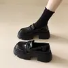 Zapatos Pequeños de Cuero con Suela Gruesa y Tacón Grueso Estilo Británico para Mujer 2026 Nuevos Mocasines Negros sin Cordones para Primavera/Otoño Zapatos para el Trabajo y el Trayecto