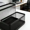 Porta Plumas de Papelería Multifuncional de Dos Compartimentos para Escritorio Oficina Estudio Suministros Malla de Hierro Porta Plumas Multifuncional Combinación de Papelería