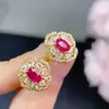 Nuevos Pendientes de Botón de Rubí con Piedra Principal de Cristal Transparente de 4*6 mm, Incrustación de Artesanía Fina en Plata 925