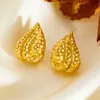 Pendientes de Acero de Titanio con Textura Martillada en Forma de Lágrima Transfronterizos para Mujer, Joyería de Moda, Pendientes de Botón con Textura Martillada de Oro de 18 Quilates, Lujo Ligero y Sensación de Alta Gama