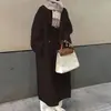 Casaco de lã de alta qualidade estilo britânico com gola de terno para mulheres, outono e inverno, cor sólida, para uso externo, estilo coreano, longo, de lã, transfronteiriço