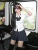 Uniforme JK Feminino Camisa de Cintura Sexy Preppy Manga Longa Roupa Exterior Efeito Emagrecedor O Ano Todo Saia Saia Curta Conjunto