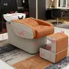 Cama de champú para peluquería, lavabo de cerámica, simple, semi-reclinable, para peluquería, con cama de enjuague ligero