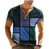 Comercio Exterior Transfronterizo Camiseta Nueva de Manga Corta para Hombre con Estampado Digital 3D y Tapeta Frontal de 3 Botones, Ropa Casual de Moda para Hombre