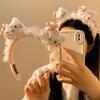 Faixa de Cabelo de Pelúcia para Lavar o Rosto e Maquiagem, Orelhas de Gato e Urso Fofas de Desenho Animado, Acessórios de Cabelo Femininos de Desenho Animado com Estampa de Leopardo, Novos Acessórios de Cabeça