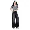 Jeans de Mujer de Bambú de Pierna Ancha Recta de Tiro Alto Adelgazantes, Pantalones de Pierna Ancha Sueltos Estilo Americano, Largo Hasta el Suelo, Estilo Nuevo de Primavera 2026