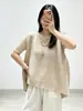 Camiseta de alta calidad Miyake para mujer, de manga corta plisada, cuello redondo, con dobladillo irregular, corte holgado, adelgazante y elegante