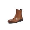 Versão de Luxo de Botas Chelsea de Couro Bovino de Camada Superior Lavadas com Água de Fundo Silencioso para o Dia a Dia 2025 Salto Médio Grosso Bico Redondo Botas Curtas de Couro Genuíno para Mulheres