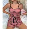 Variedad Transfronteriza de Comercio Exterior Europeo y Americano Verano Nuevo Ropa de Mujer Pantalones Cortos Sexy de Tirantes Ropa para el Hogar Pijama de Color Contrastante Conjunto de Dos Piezas