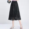 Saia de Moda Jacquard de Chiffon Slim-Fit Nova Primavera e Verão 2025 Cintura Alta Laço na Cintura Elegante para o Trabalho Saia Evasê