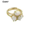 WT-R482 anillo vintage de moda con colorida piedra Sanbao, diseño hueco de doble capa en oro de 18 quilates, joyería para el cumpleaños de niñas