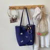 Bolso de Lona Bordado con Hongo y Cachorro de Nuevo Estilo, Gran Capacidad, Bolso Simple para Mujer, Bolso de Hombro de Moda, Bolso de Mano