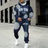 E-commerce Transfronteiriço Europeu e Americano Temu Moda Masculina Popular Novo Conjunto de Moletom com Capuz Estampa Esportiva Versão Espessa Outono e Inverno