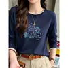 Elegante camiseta de algodón puro para mujer, estilo dos piezas falso, cuello redondo, manga larga, top blanco moderno y versátil, nueva colección otoño 2026