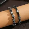 Pulsera Creativa Cuadrada de Piedra Negra Tejida a Mano de Venta Caliente Transfronteriza para Hombre Pulsera Personalizable Ajustable de Piedra de Hierro Venta al por Mayor