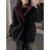 Chaqueta de cuero PU roja de alta gama tipo patchwork para mujer, chaqueta de aviador de otoño con cuello alto, estilo workwear, chaqueta de béisbol para pareja