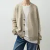 Suéter de lino tweed de moda con dobladillo enrollable/cárdigan texturizado estilo old money casual holgado color liso