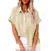 Amazon Wish Nueva Ropa Femenina Transfronteriza Europea y Americana Camisa de Lino de Color Sólido Manga Corta Casual Holgada