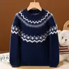 Suéter de punto Fair Isle 100% lana para otoño e invierno, unisex, cuello redondo, manga larga, de doble hebra, engrosado, estilo jersey