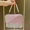 Bolsa de Mão Feminina com Franjas Clutch de Pérola Bolsa de Festa Bolsa Tote Elegante Bolsa Feminina Bolsa de Festa Embelezada com Strass