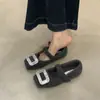 Sapatos Mary Jane de Pele com Fivela Quadrada Strass para Mulheres, Peça de Roupa Exterior 2025 Novo Outono e Inverno com Forro de Lã, Sapatilhas para Saia