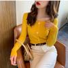 Camisa de cuello cuadrado para mujer, ropa de primavera y otoño 2021, nueva moda adelgazante, top de punto, suéter ajustado de manga larga