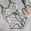 Biquíni de peça única direto da fábrica para peito pequeno e barriga fina, traje de banho puro feminino com laço alto estampado para menina