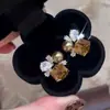 Brincos de Pérola Quadrados Cravejados com Diamante Agulha de Prata Estilo Coreano, Tarraxas de Orelha de Nicho de Alta Qualidade, Brincos Modernos e Versáteis para Mulheres no Atacado