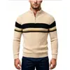 Suéter de punto base casual de moda para hombre, con cremallera media y cuello alto, bloqueo de color a rayas, comercio exterior transfronterizo de Amazon para otoño e invierno