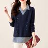 2025 Primavera e Outono Novo Design Estilo Coreano Costurado Falso Duas Peças Tops de Suéter Feminino Mais Fáceis de Combinar Camisas Femininas