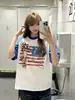 Camiseta Top Estilo Americano Nova Tendência Estampa de Letras de Bandeira Patchwork de Estrelas Manga Raglan Algodão Puro Manga Curta para Homens e Mulheres Ins