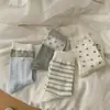 Calcetines Frescos y Sencillos de Estrellas para Mujer, Calcetines de Algodón Florales para Primavera y Verano, Calcetines Transpirables de Media Pantorrilla para Mujer con Borde de Encaje y Rayas