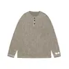 Yidao Vintage 26 Primavera Nuevo Retro Americano Estilo Old Money Cuello Henley Texturizado Holgado Casual Manga Larga Camiseta