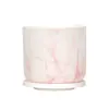 Maceta de Plástico Estilo Nórdico Imitación Mármol y Madera con Plato, Disponible en Múltiples Colores, Adecuada para Decoración de Escritorio con Suculentas y Plantas Verdes