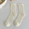 Meias Personalizadas para Mulheres na Primavera e Verão, Meias JK Versáteis de Cano Médio, Renda de Cânhamo, Boca Larga, Listras, Trilha Sonora, Sapatos da Sorte, Preto e Branco, Longas Femininas
