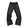 Ga Venta al por Mayor Comercio Exterior Transfronterizo Marca de Moda Jeans de Mezclilla Acampanados Lavados Desgastados Patchwork Unisex