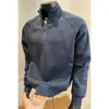 Sudadera con media cremallera y cuello alto de retazos para hombre, estilo otoño nuevo, top corto que ajusta la cintura, chaqueta suéter pesada de alta gama