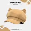 Nuevo Sombrero Octagonal Marrón con Orejas de Gato Lindas para Mujer 2026, Versátil para Otoño e Invierno, Gorra Plana Adelgazante, Boina de Moda
