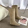 Botas de Caña Alta Retro de Cilindro Grande Transpirables Huecas Adelgazantes para Mujer Verano 2026 Aumentadoras de Altura Punta Redonda Versátiles Botas de Verano Botas Largas