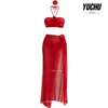 Haomeilan 2576 Traje de Baño Rojo Especial con Escote Halter al por Mayor para Mujer Aspecto Adelgazante Estilo Falda Bikini Dividida Traje de Baño para Baños Termales para Mujer
