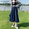 Falda Vaquera Vintage Falda Mujer Verano Moderna Versátil Nueva Cintura Alta Plisada Línea A Longitud Media Falda Paraguas