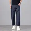 Jeans Cropped Delgados de Seda de Hielo Nuevos de Verano para Hombre, Pantalones Casuales Rectos Ajustados Elásticos para Jóvenes