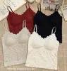 Camisola Sexy Sin Espalda de Encaje para Mujer con Almohadillas de Sujetador Integradas, Ropa Interior Delgada de Seda Helada de Verano Sin Costuras