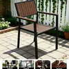 Conjunto de Mesa e Cadeiras de Madeira-Plástico para Exterior em Metal Pátio Mesa de Jantar de Lazer para Exterior Anti-corrosão Mesa e Cadeiras Pequenas para Varanda Aberta Jardim