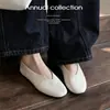 ¡Versión de cuero! Zapatos casuales para mujer estilo francés sin cordones con punta redonda, versátiles para ir al trabajo, cómodos para los pies, zapatos planos negros