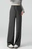 Calça de maternidade de outono com cordão, macia e confortável, adequada para usar por cima, calça de perna larga que não aperta a barriga, com suporte, corte reto, casual, versátil, adequada para figuras baixinhas